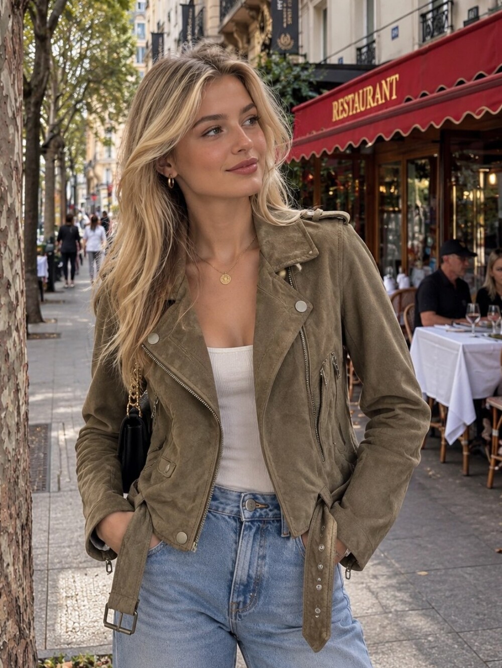 Blank NYC Taupe 100% Real Suede Moto Jacket Size Medium